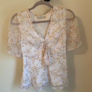 White Floral Blouse (yellow and brown flowers)